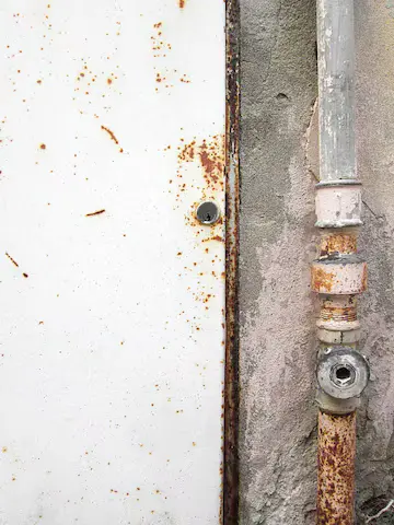 rustent metallrør ved lukket dørvegg